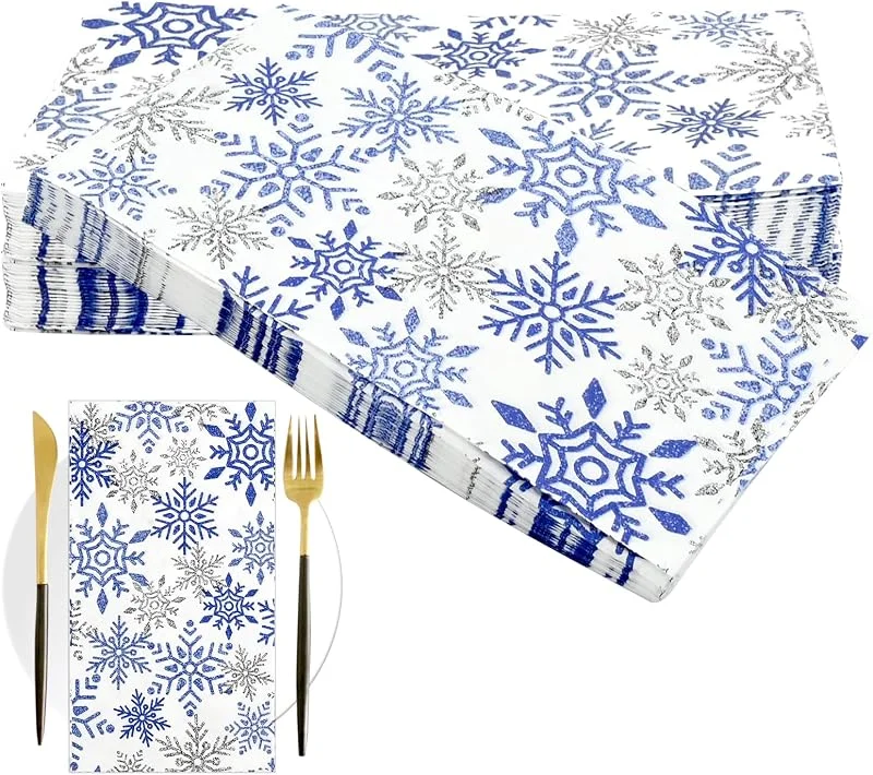 Gukasxi 40 servilletas navideñas con copos de nieve, color azul, invierno, país de las maravillas, papel para fiestas, decoración de mesa de invierno — Adviento y mesa