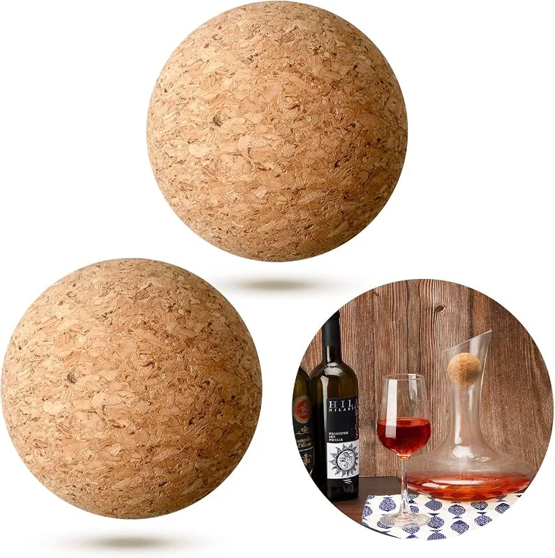 Shappy 2 Piezas Bolas de Corcho de Vino Tapón de Bola de Corcho de Madera para Reemplazo de Botella Decantador Jarra de Vino (2, 1 pulgadas, 5, 5 cm) — Vino y mesa festiva