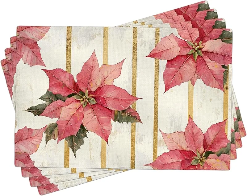 Generic Juego de 4 manteles individuales de Navidad con diseño botánico rojo para mesa de comedor de Navidad, lavables para interiores y exteriores, 45, 7 x 30, 5 cm — Hogar y cocina