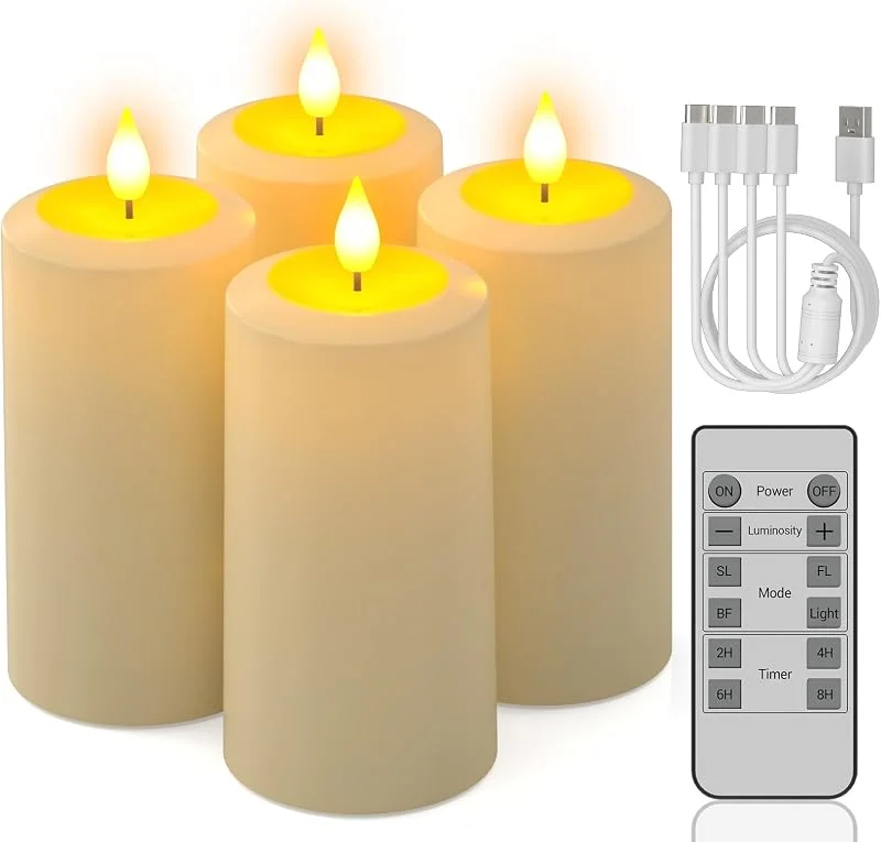 Visita la tienda de PChero PChero Velas recargables con control remoto, paquete de 4 velas LED eléctricas sin llama parpadeantes al aire libre impermeables para Halloween, Navidad, hogar, jardín, patio, camping, decoracion — Cena a la luz de velas