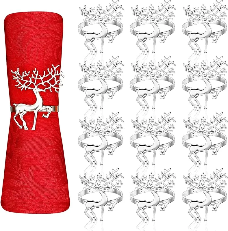 LATERN 12 Piezas Servilleteros De Reno De Navidad, 6CM Plata Servilleteros De Alce Hebilla De Servilleta De Reno para Decoración De La Mesa De La Fiesta De Acción De Gracias del Almuerzo De Navidad — Adviento y mesa