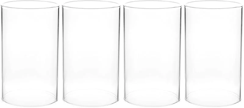 SEWACC Cilindro de cristal para velas, 4 unidades, 10 x 7 cm, transparente, portavelas, mango recto, resistente al viento, cubierta para velas de cristal — Cena a la luz de velas