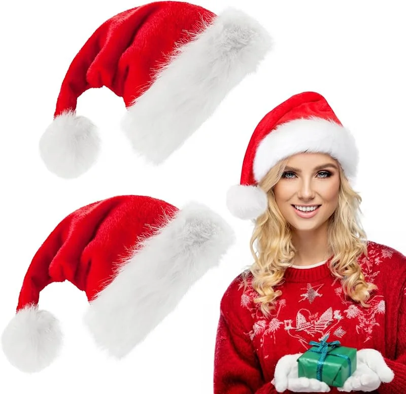 Micacorn Gorros de Papa Noel, 2 Pcs Gorro Navidad Sombrero de Santa Unisex Suave Rojos Navidad Sombrero Gorro Papá Noel de Felpa para Navidad Decoración Año Nuevo Fiestas de Vacaciones — Ropa Navidad
