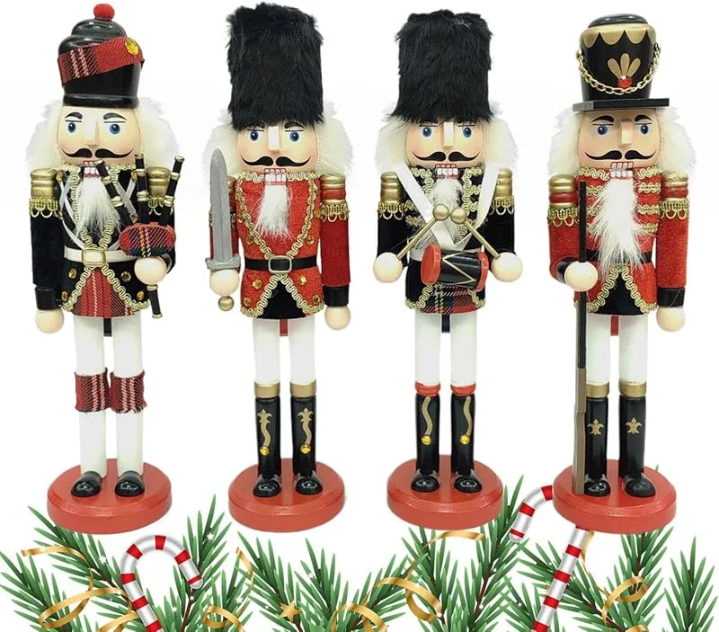 Genérico Figuras De Cascanueces Navideños 4 Piezas Estatuas Navideñas de Madera — Decoracion Navidad