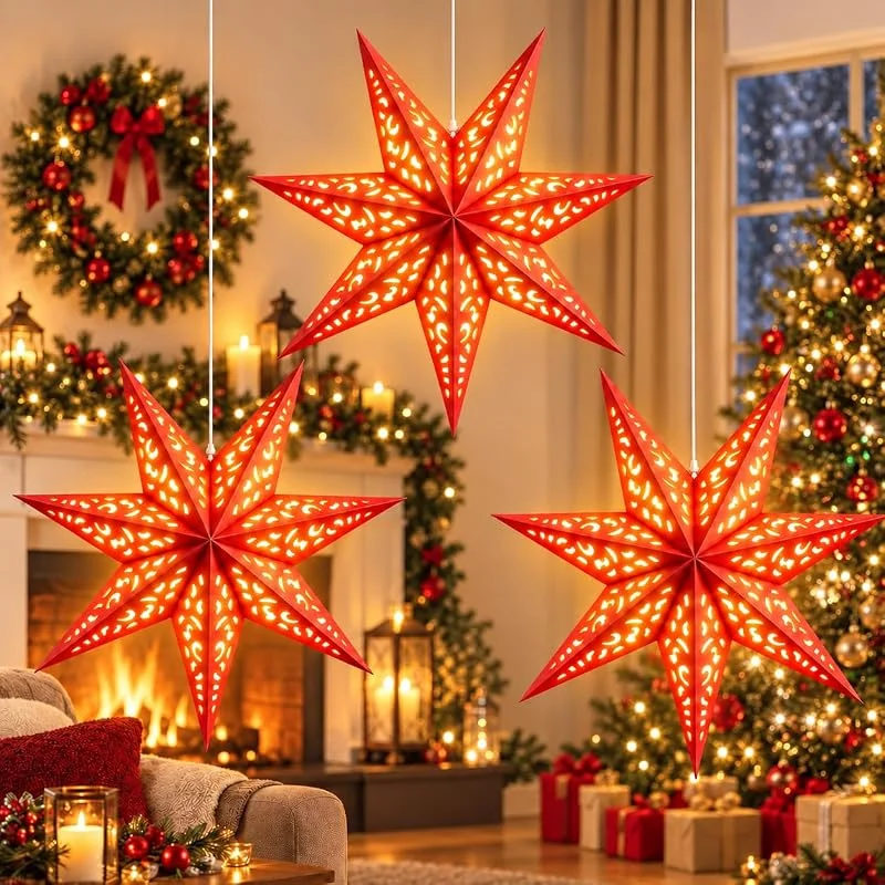 KATELUO Étoile de Noël 3D à Suspendre, 3D Estrella de Navidad LED Estrella Navidad — Decoracion Navidad
