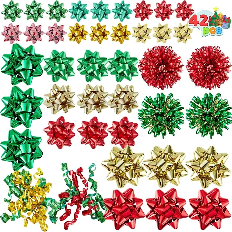 Visita la tienda de JOYIN JOYIN Surtido de 42 lazos de regalo para Navidad con 36 lazos de regalo autoadhesivos, 4 lazos de oropel y 2 lazos rizados para envolver regalos, cinta de Navidad (3 tamaños) — Envoltorio regalo