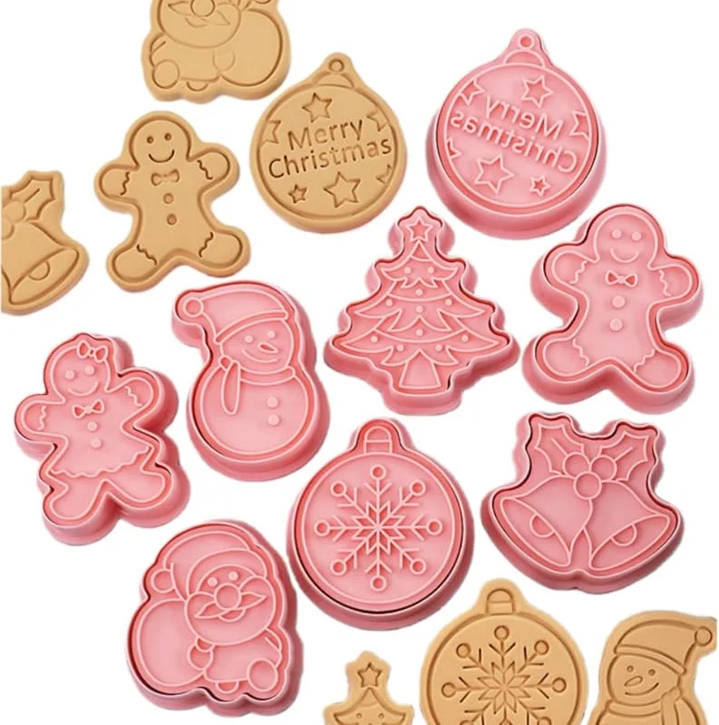 Visita la tienda de Yealoo Juego de 8 cortadores de galletas navideñas, molde para galletas de Navidad, plástico 3D, cortadores de galletas navideñas, molde para galletas (juego de Navidad G) — Hogar y cocina
