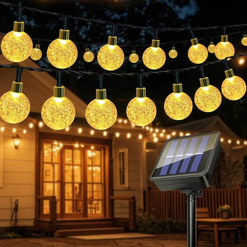 Caldarax Guirnaldas Luces Exterior Solares, 11M 60LED Guirnalda Luces Solar, IP65 Impermeable, 8 Modos Cadena Luce Solar, Interior y Exterior Cadena Bombilla para Jardín, Patio, Fiesta, Navidad (Blanco Cálido) — Luces Navidad
