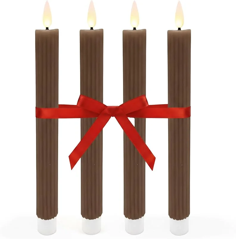 Visita la tienda de Relaxdays Relaxdays Velas LED, Set de 4, Llama Parpadeante, Cera Real, sin Llama, 25 x 2 cm, Color café — Cena a la luz de velas
