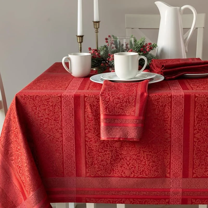 Benson Mills Ravenna - Mantel de Tela Jacquard teñida, para Uso Diario, Fiestas, Bodas y festividades (60 x 120 Pulgadas, Rectangular, Rojo) — Adviento y mesa