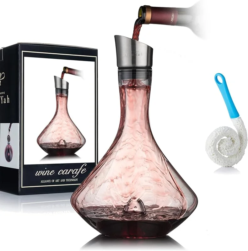 NEW PACIFIC YOUYAH Decantador de Vino, Jarra de Vino Tinto con Aireador Integrado, Vino de Regalo, Tapón Vertedor de Acero Inoxidable, Filtro, Vaso de Cristal 100% Soplado a Mano sin Plomo — Vino y mesa festiva