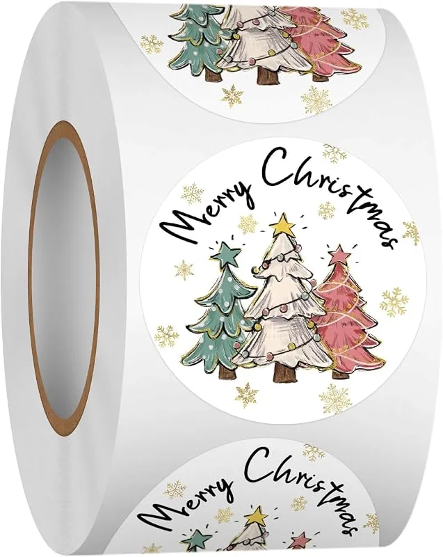 LXONTSG Feliz Navidad Sticker, 500 Piezas Etiquetas Adhesivas Feliz Navidad, Rollo de Pegatinas de Feliz Navideño, Pegatinas Navideñas Regalos, Sticker Navideño Redondo, para Scrapbooking(A) — Envoltorio regalo