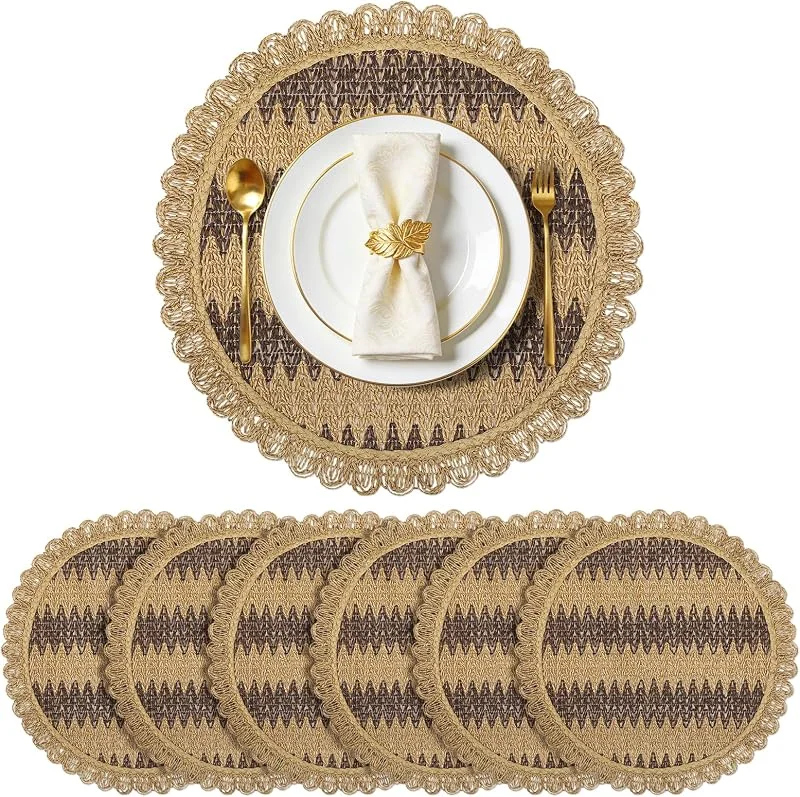 Visita la tienda de fanquare fanquare Manteles Individuales Redondos de Papel Trenzado Marrón 38cm 6 Unidades, Salvamanteles Bohemio con Bordes Ondulados Decorativo para Mesa de Comedor Cocina Fiesta — Hogar y cocina