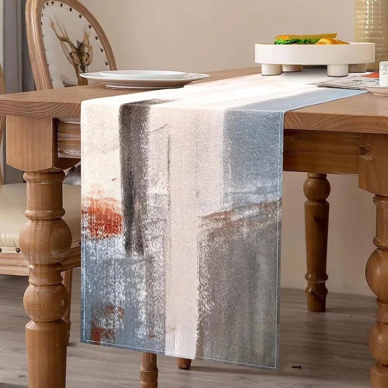 Velvhom Camino de Mesa Primavera Naranja y Gris 40x140cm Pintura al óleo Moderna Caminos de Mesa Lino de Arte Abstracto Caminos de Tocador para Mesa de Comedor Mesa de Café Restaurante Decoración — Hogar y cocina