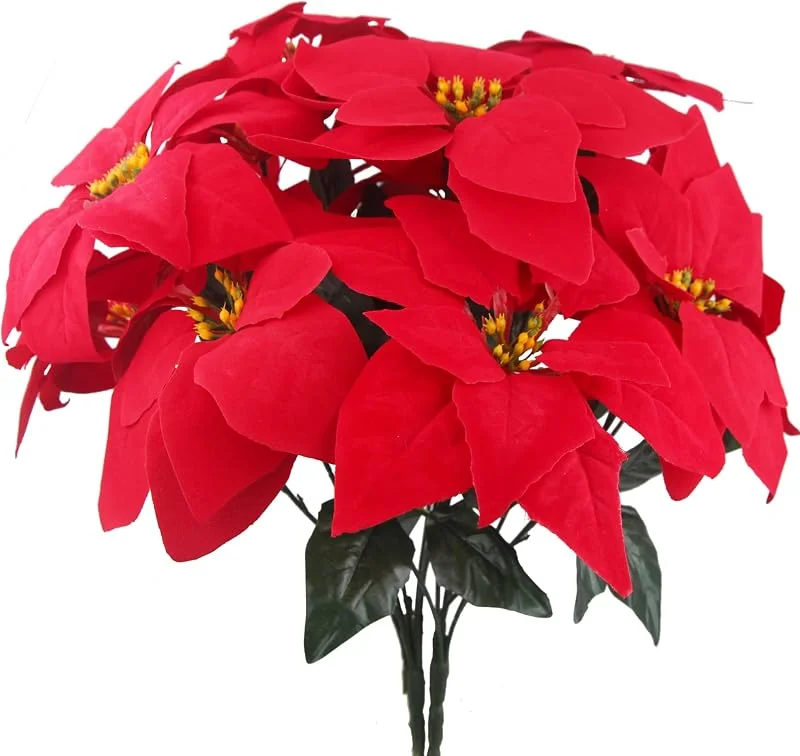 CEWUDA 2 Piezas Flor de Pascua Artificial Rojas Ramo Flores Artificiales Decoracion Navidad 50 cm Hechos de Seda Flores para Fiesta Hogar de Año Nuevo Adornos Árbol de Navidad Centro de Mesa