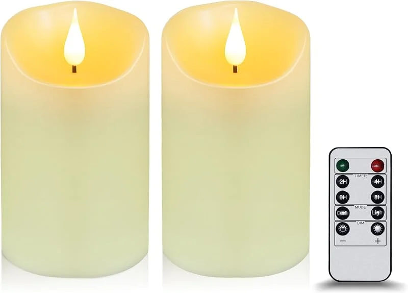 Koelaa Pack de 2 Velas LED sin Llama, Velas de Cera Real con Control Remoto y Efecto Llama Realista - Decoración para Hogar, Navidad, Bodas, Fiestas y Mesas - 7.5 * 10cm — Cena a la luz de velas