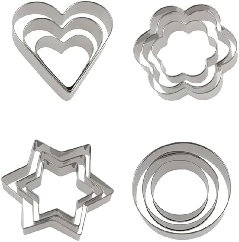FINEVERNEK Lote de 12 cortadores de galletas de pastelería, molde de galletas de metal Cortadores de galletas de acero inoxidable — Hogar y cocina