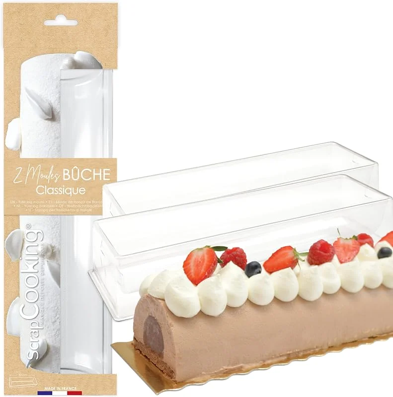 ScrapCooking 1960 - Moldes para troncos navideños, 2 moldes de PVC semirrígidos y reutilizables, longitud 30 cm, accesorios para repostería postre navideño, con receta — Hogar y cocina