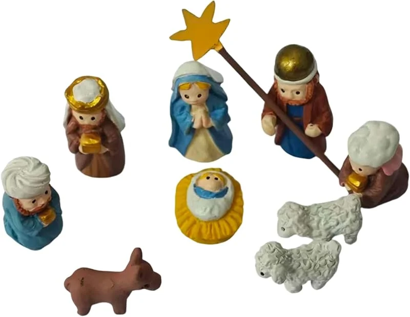 Doiyislem Figuras Belén Navideño - 9.5x6x2cm Belén Portátil De Bolsillo con Ovejas Y Figuras Decorativas 3D De La Sagrada Familia, Figura Navideñas, Escritorio, Estantería, Oficina O El Hogar — Decoracion Navidad