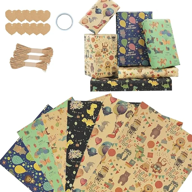 Dantolo 6 Hojas Papel de Regalo Cumpleaños, Papel Para Envolver Regalos — Envoltorio regalo