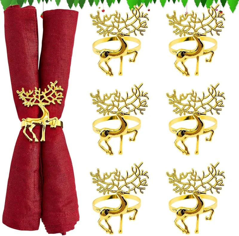 NOCHME Servilleteros Navidad De Reno, 6 Elegantes Aros De Metal Galvanizado Dorado Servilleta De Alce De Navidad (Dorado) — Adviento y mesa