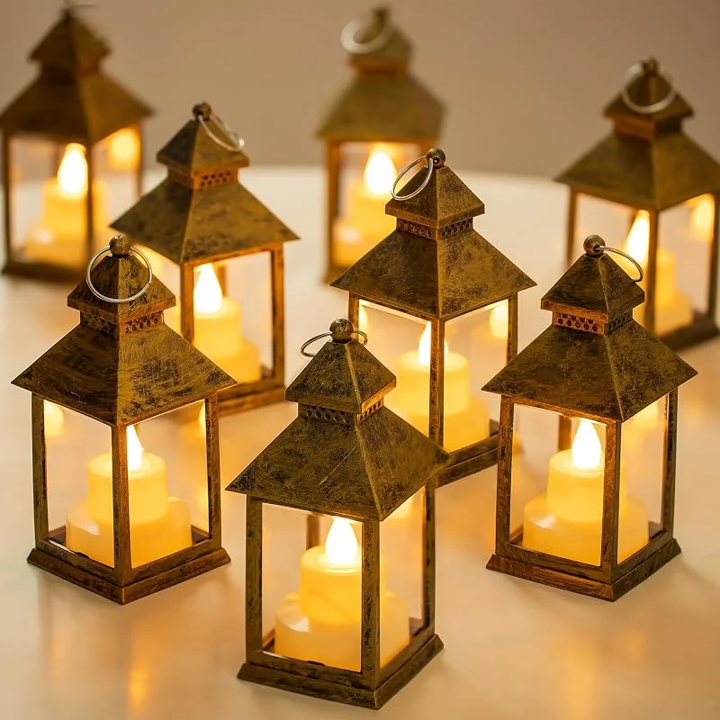 Romadedi Lámpara dorada para bodas, 10 piezas, pequeñas lámparas decorativas LED para colgar, portavelas para la mesa de Navidad, Ramadán marroquí, fiestas de Halloween al aire libre — Cena a la luz de velas
