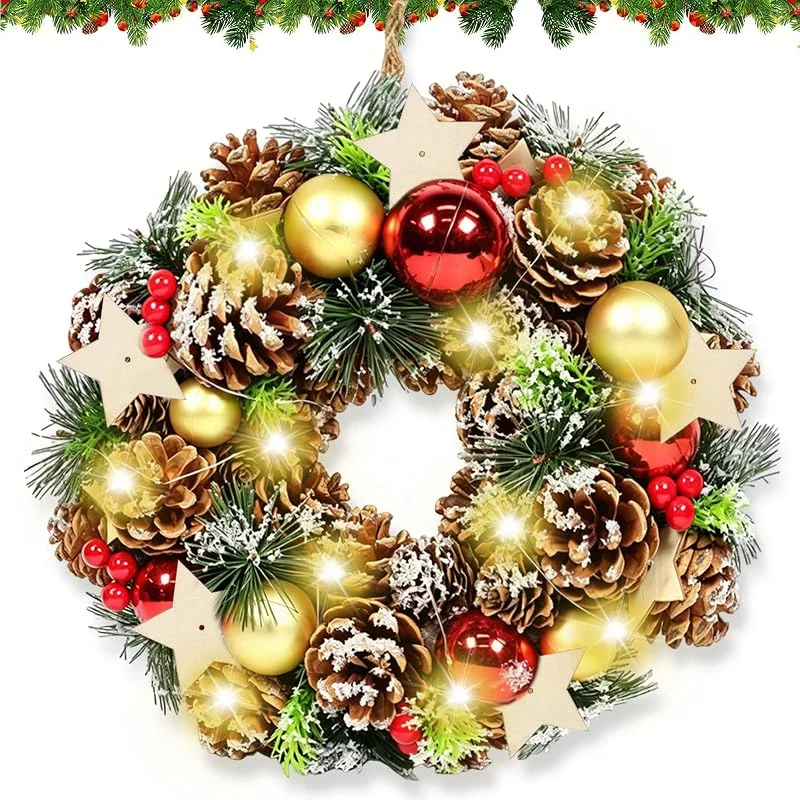 KOIROI Corona de Navidad LED con bola, corona de Navidad iluminada, corona de Navidad para puerta de casa, chimenea, pared y centros comerciales — Decoracion Navidad