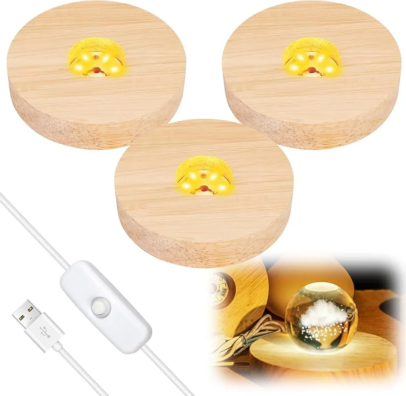 Vegena - Soporte LED de madera con interruptor USB para pantalla de escritorio, bola de cristal acrílico (10 cm, blanco cálido) — Cena a la luz de velas