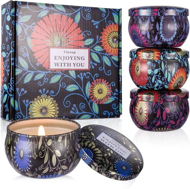 Viesap Velas Aromaticas, 4PCS Cera de Soja 100% Natural, Vela Aromática Caja de Regalo, Mujer Velas Perfumadas, Aromaterapia Relajación Baño Yoga Acción de Gracias Navidad Día de San Valentín Regalos — Cena a la luz de velas