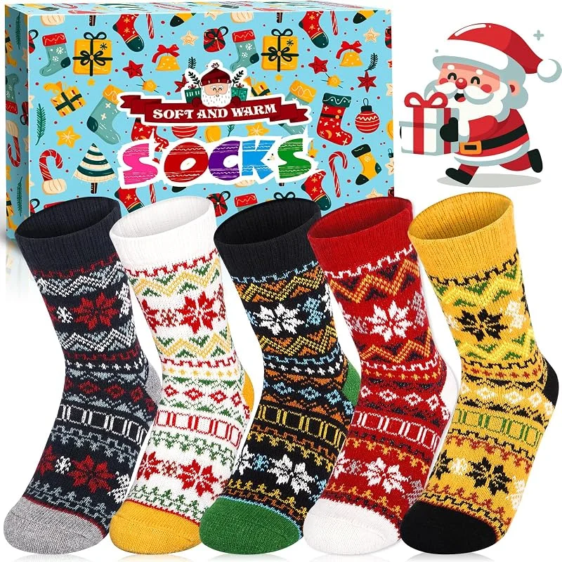ZQEJEFD 5 Pares Calcetines Térmicos Mujer, Calcetines de Invierno Navideños, Calcetines de Lana Cálidos para Mujer, Calcetines Termicos para Familiares y Amigos, Calcetines de Invierno para Mujer — Decoracion Navidad