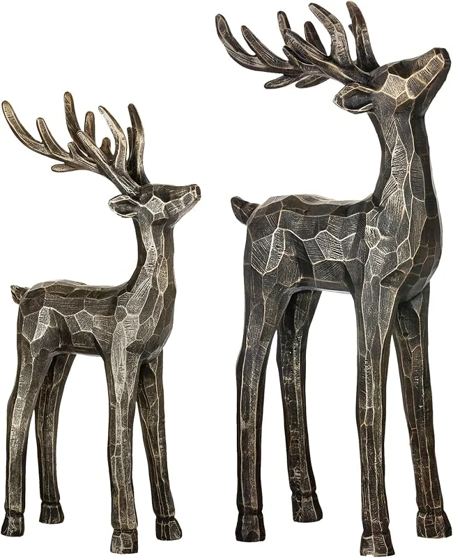 Hanobe Decoraciones navideñas de renos para interiores, juego de 2, resina — Decoracion Navidad