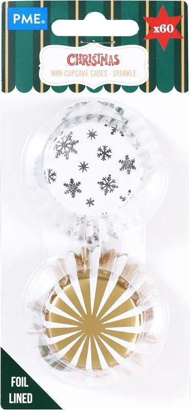 PME Navidad Mini Cápsulas para Cupcakes forradas de Aluminio - Brillo (Set de 60) — Hogar y cocina