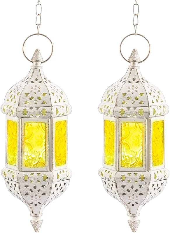 Visita la tienda de Nuptio Nuptio Farol Vela Colgante Marroquí: Farolillos Blancos para Velas Portavelas 2 Piezas Metal Lámpara Té Decorativa para Exteriores con Cadena para Hogar Patio Jardín Decoraciones Navideñas — Cena a la luz de velas