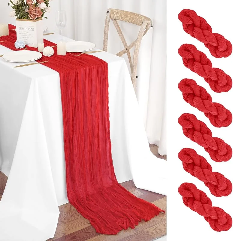 Teruntrue Lote de 6 Camino de Mesa Boho de Gasa Rojo 55x300 cm — Hogar y cocina