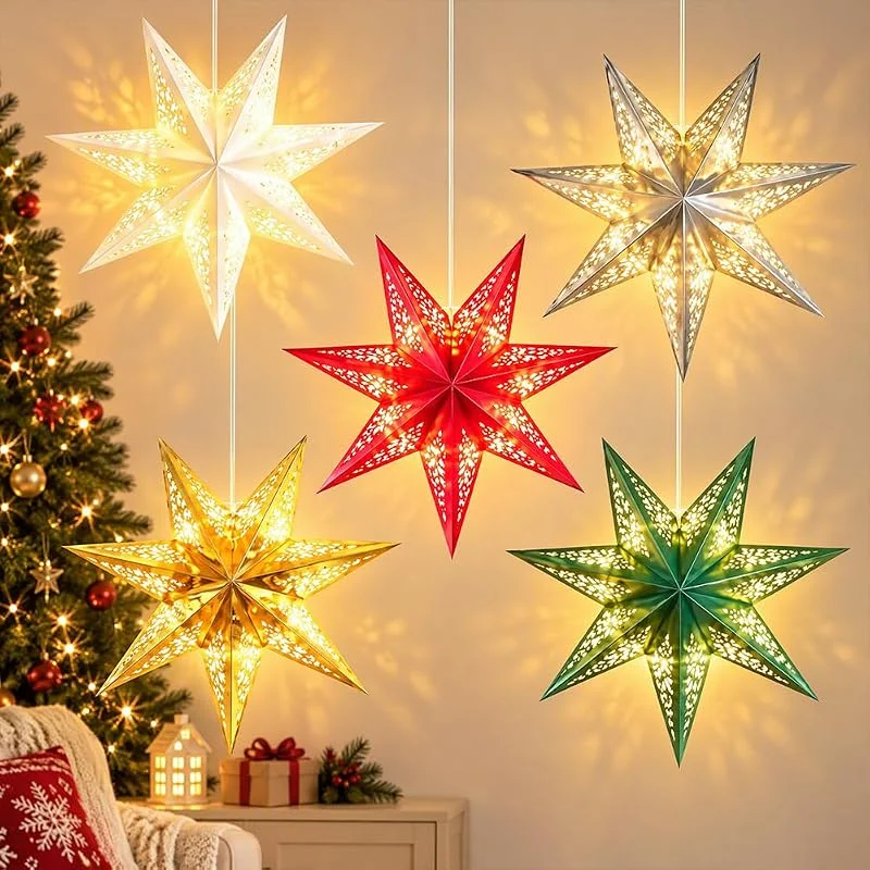 XEERUN 5 estrellas de Navidad con luces LED, 45 cm — Decoracion Navidad