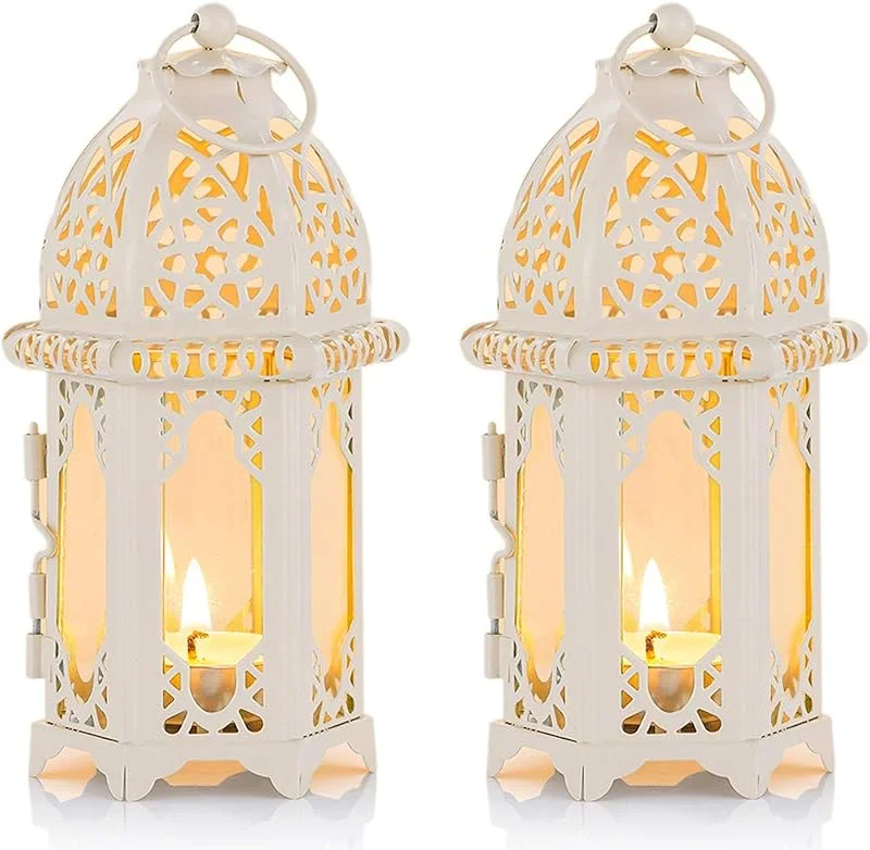 Visita la tienda de Nuptio NUPTIO Linterna de Vela Pequeñas Blanco: 2 Piezas Farolillo de Marruecos — Cena a la luz de velas