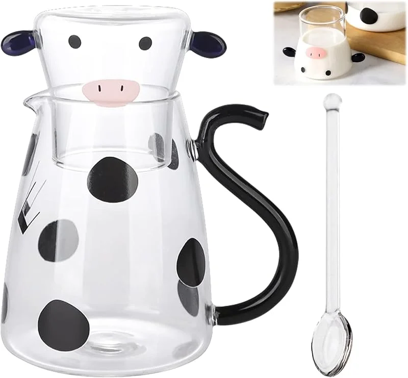 Visita la tienda de mumisuto mumisuto Creativo jarra de cristal de diseño de vaca, 550 ml, jarra de leche multifunción caliente fría para té, café, zumo y leche — Vino y mesa festiva