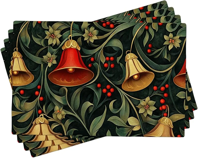 Generic Festive Bell - Juego de 4 manteles individuales de Navidad para comedor de invierno, lavables para interiores y exteriores, decoración de Navidad, 45, 7 x 30, 5 cm — Hogar y cocina