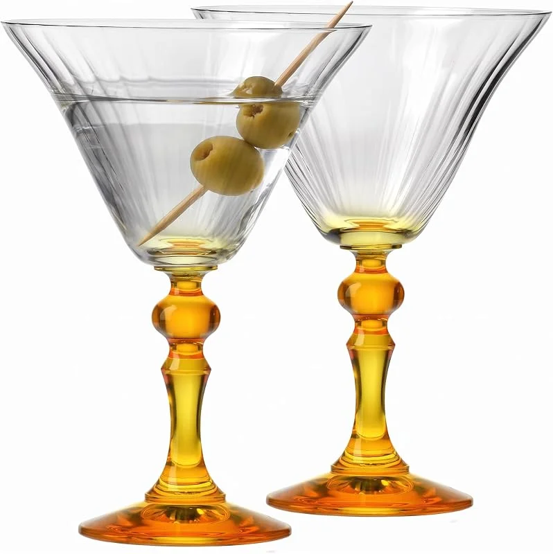 Visita la tienda de Krosno KROSNO Copas de Martini 2 x 170 ml, Pie Amarillo, Colección Bubble — Vino y mesa festiva