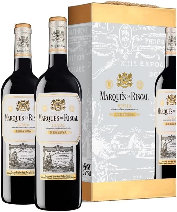 Visita la tienda de Marques De Riscal Marqués De Riscal Reserva, Vino Tinto, Denominación de Origen Calificada Rioja, Variedad Tempranillo, 24 Meses en barrica, 2 Botellas de 750 ml — Vino y mesa festiva
