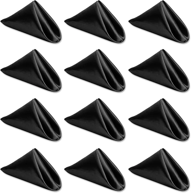 Kalopro Juego de 12 servilletas de tela negra, servilletas de satén lavables, reutilizables para uso diario, mesa, restaurante, boda, otoño, Acción de Gracias y Navidad, 20 x 20 pulgadas, color negro — Hogar y cocina