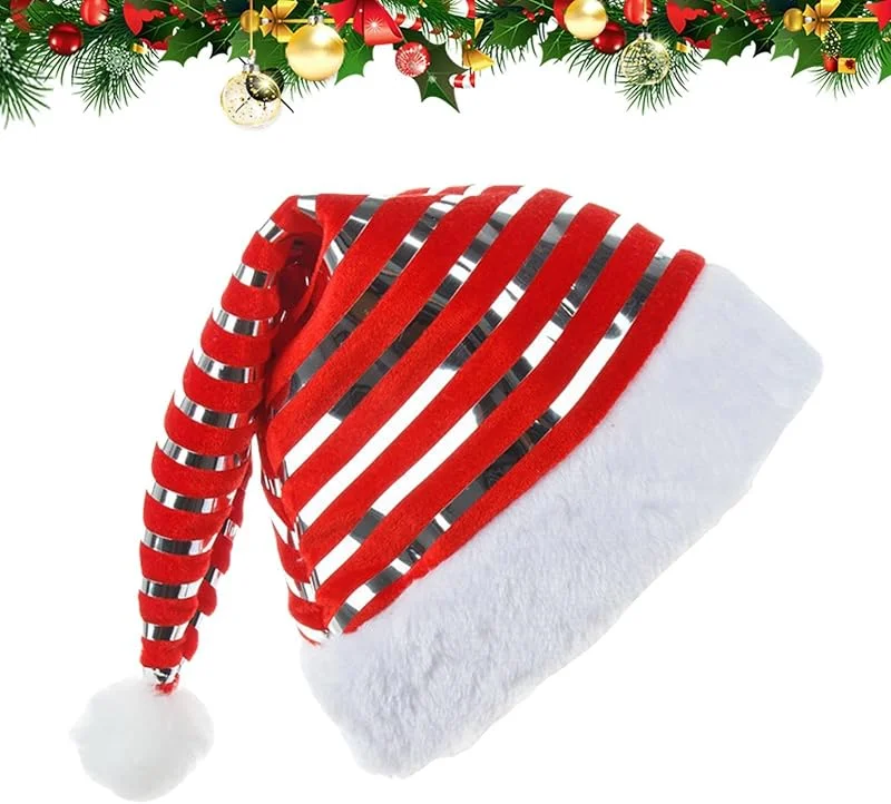 Genérico Gorro de Papá Noel Navideño Disfraz de Terciopelo Suave A Rayas Unisex — Ropa Navidad