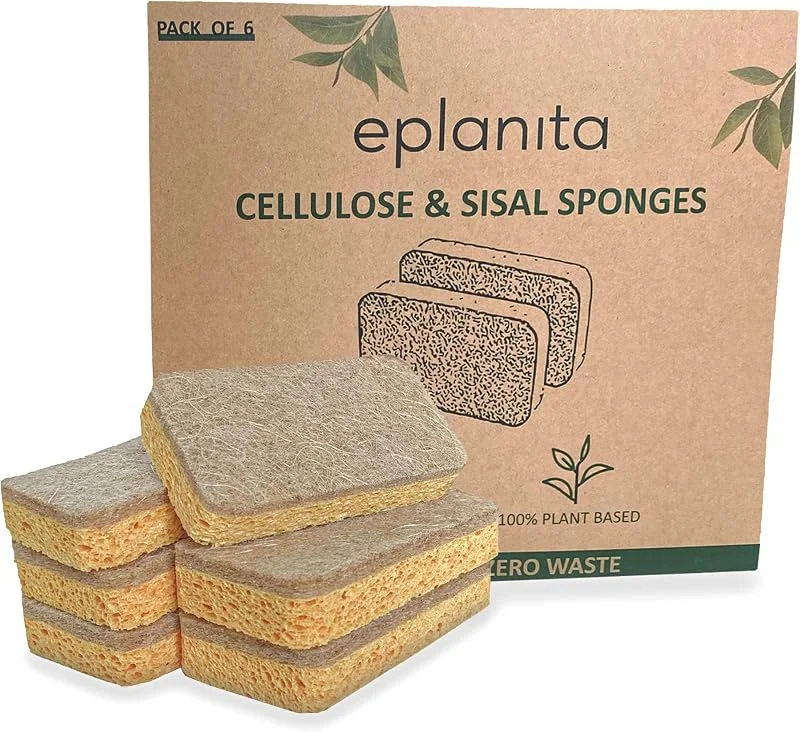 eplanita Esponja de celulosa natural y esponja de sisal (paquete de 6) Esponja de limpieza orgánica, esponja de cocina, esponja de platos, biodegradable, respetuosa con el medio ambiente — Vino y mesa festiva