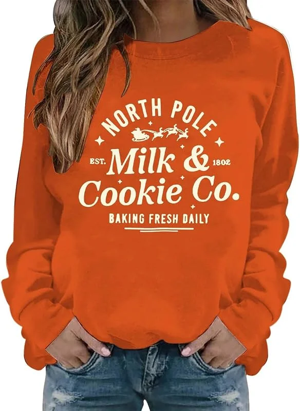 Generic HUIFUAO Sudaderas de Navidad para mujer, suéter feo de Navidad para mujer, camiseta estampada de Navidad para mujer, sudadera de Navidad para mujer, naranja, L — Ropa Navidad