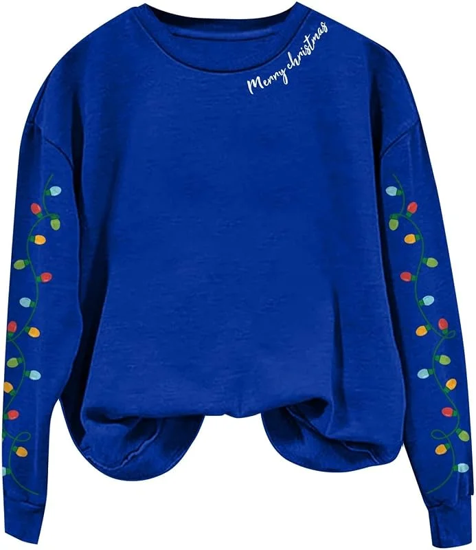 tacniseyw Sudadera de Navidad para mujer, suéter con estampado divertido de Navidad, tallas grandes, camisetas de Navidad de manga larga con cuello redondo, sudaderas feas de Navidad, suéteres — Ropa Navidad
