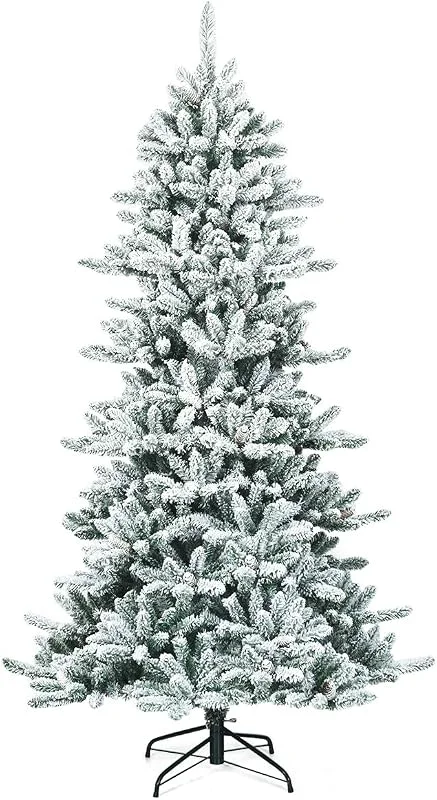 Visita la tienda de COSTWAY COSTWAY Árbol de Navidad Nevado 210 cm con Piñas Blancas, Bisagras, 1108 Puntas de PVC, arbol de Navidad con Soporte de Metal, arvore de Natal Hogar Fiesta Interior — Decoracion Navidad