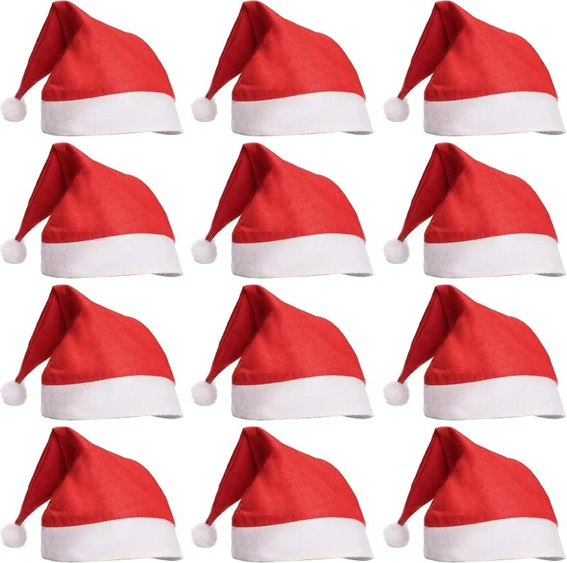 JSMTKJ 12 gorros de Papá Noel, gorros de Navidad, gorro de Papá Noel unisex rojo — Ropa Navidad