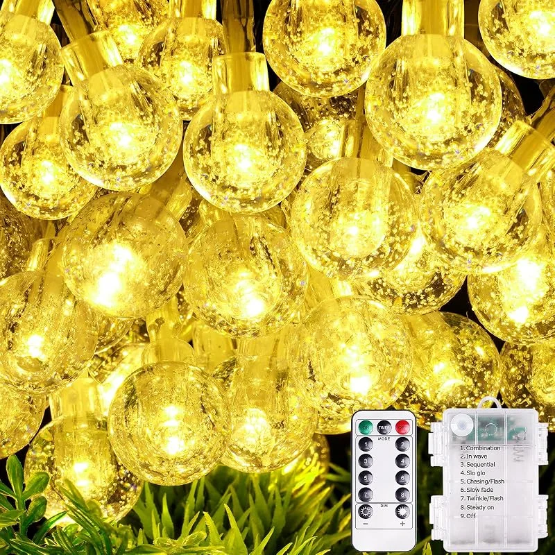 AUAUY Guirnalda Luces Exterior 10m 100LED, con Pilas 8 Modos, Blanco Cálido — Luces Navidad