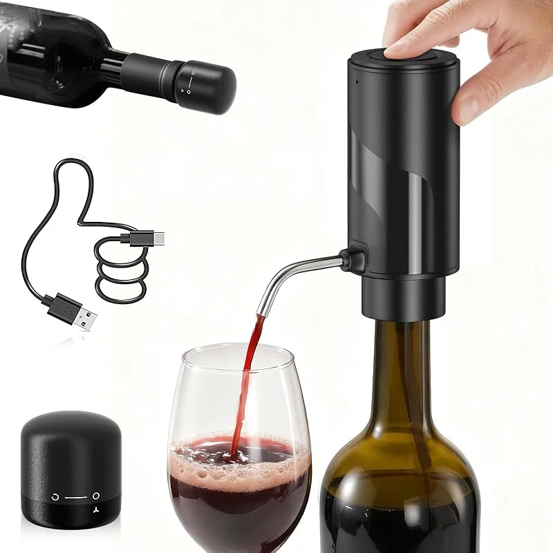 Visita la tienda de ZOYIDOUX ZOYIDOUX Aireador de Vino electrico vertedor Recargable 3 en 1 dispensador automático decantador de Vino con tapón de Vino bloqueable Regalos para los Amantes del Vino, Negro — Vino y mesa festiva