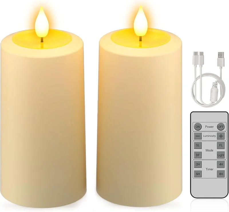 Visita la tienda de PChero PChero Paquete de 2 velas LED recargables sin llama con control remoto y — Cena a la luz de velas